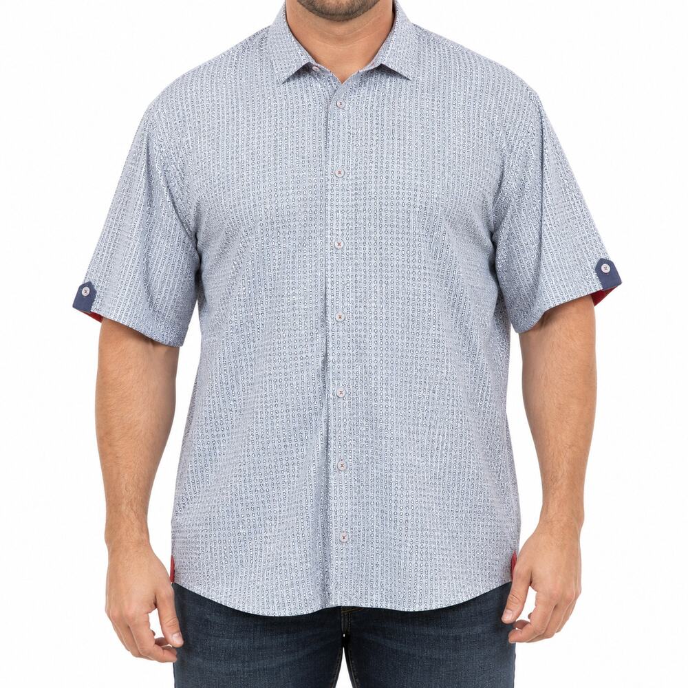 Maceoo Shirt Mens 2XL Blue White Italian Digital Fabrics Short Sleeve Button Up